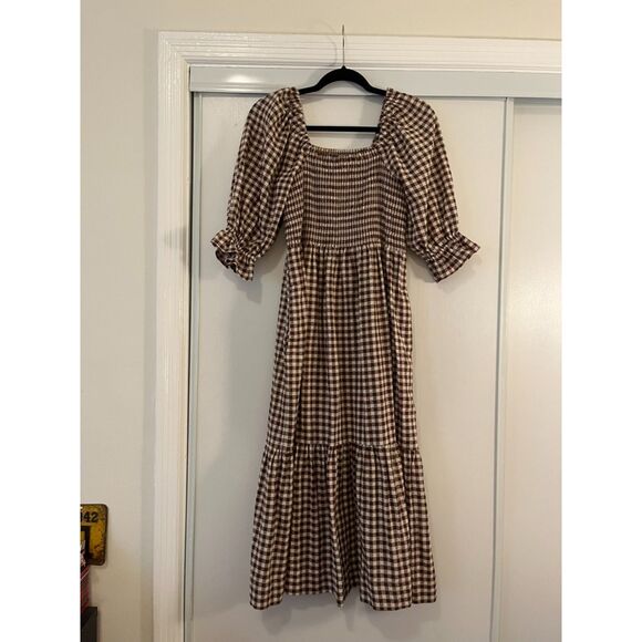 Madewell Lucie Elbow-Sleeve Smocked Midi Dress in Gingham - Picture 4 of 7